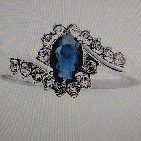 Sparkle Allure Blue Crystal Pure Silver Over Brass Engagement Ring - Picture 1 of 5